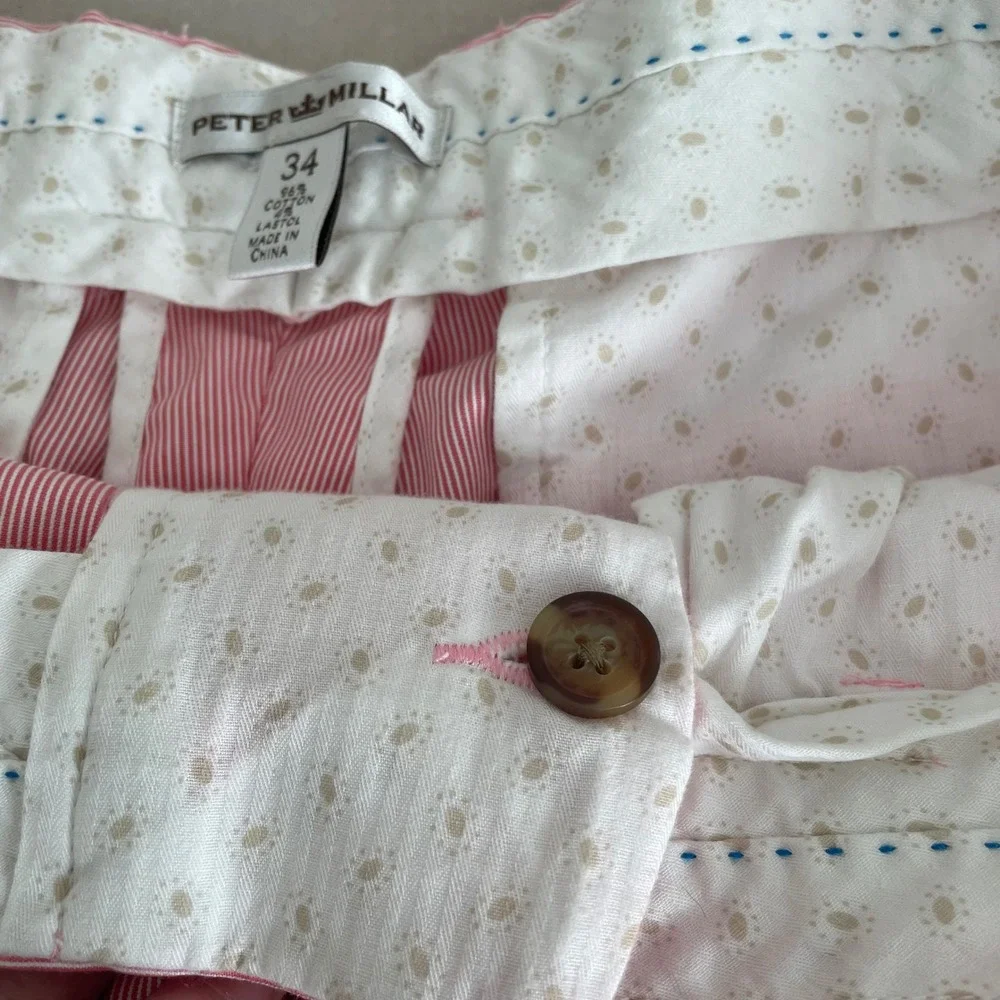 Peter‎ Millar Mens 34 Pink White Seersucker Flat Front Shorts Golf Preppy Clasic